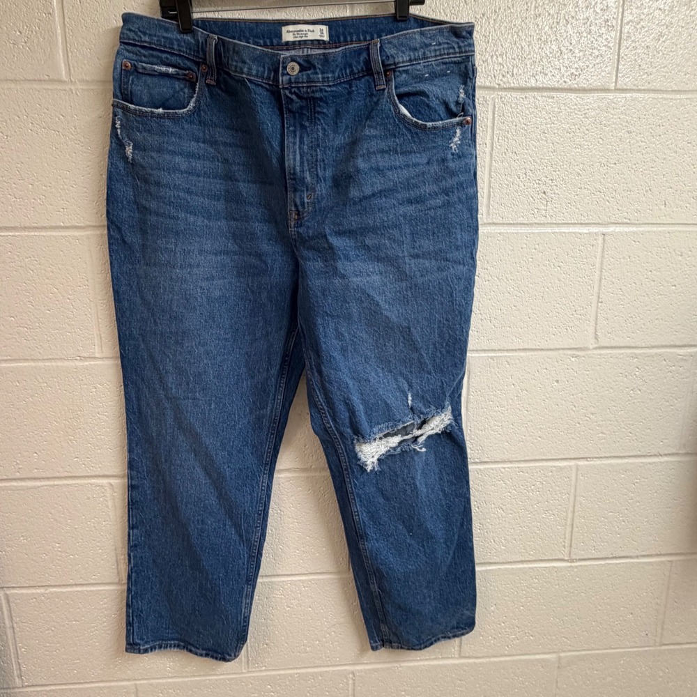 Abercrombie & Fitch Womens The 90s Straight Jeans 34 XL Ultra High Rise Blue